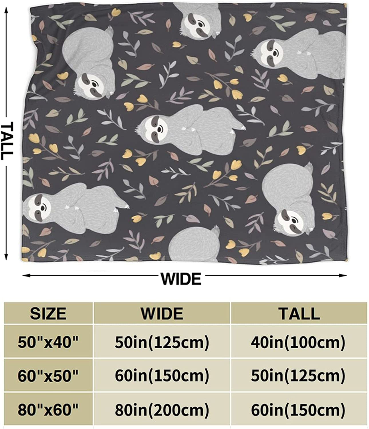 Adorable Sloths Flannel Throw Blanket Seamless Pattern with Cute Baby Sloths Relaxing among Flowers and Leaves Smooth and Soft Cozy Plush Blanket for Kids Adults Four Seasons Blankets 50"X40"