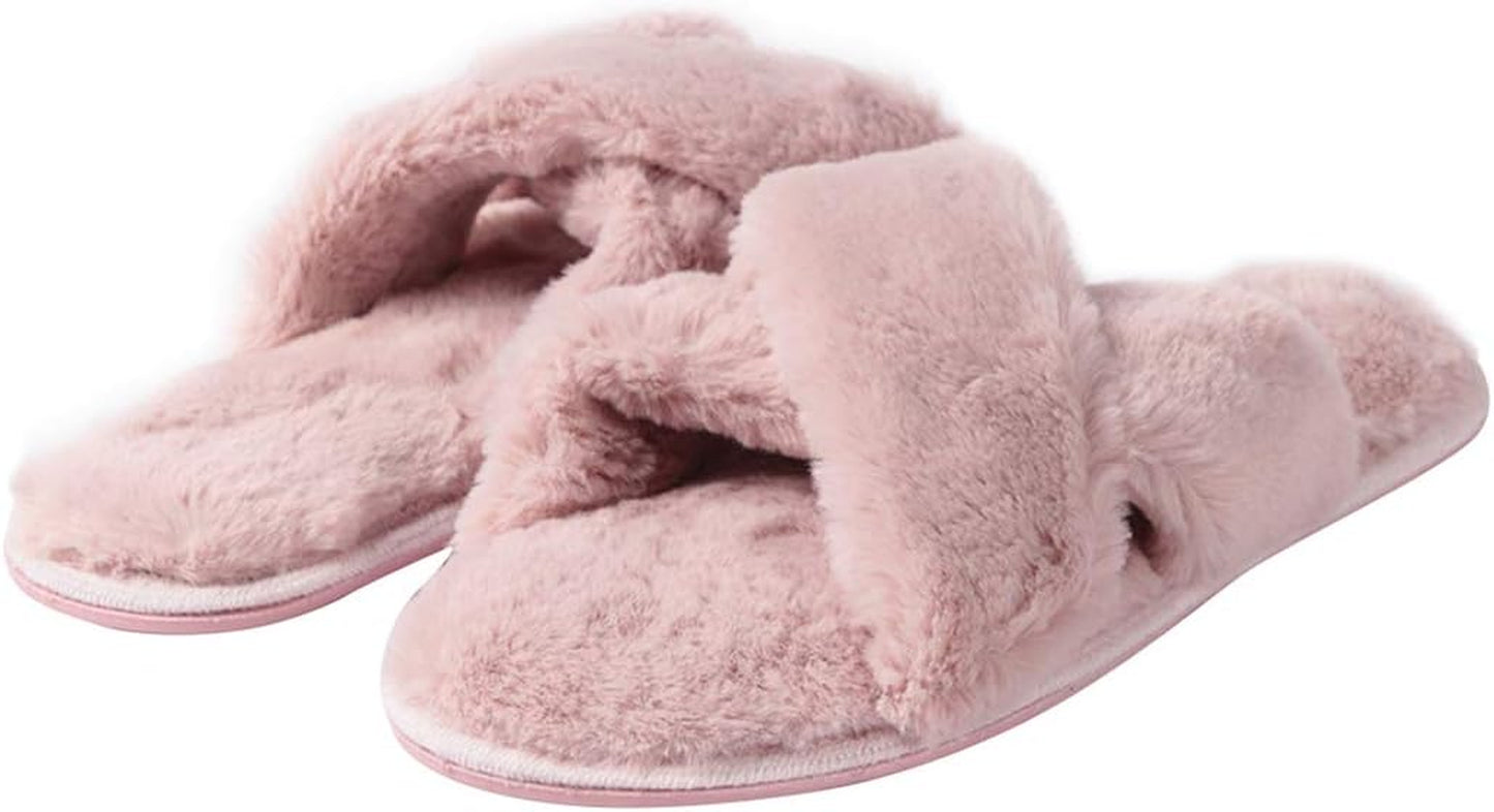 Cozy Slippers Women'S Light House Indoor Slippers Fuzzy Cross/Open Toe Slippers
