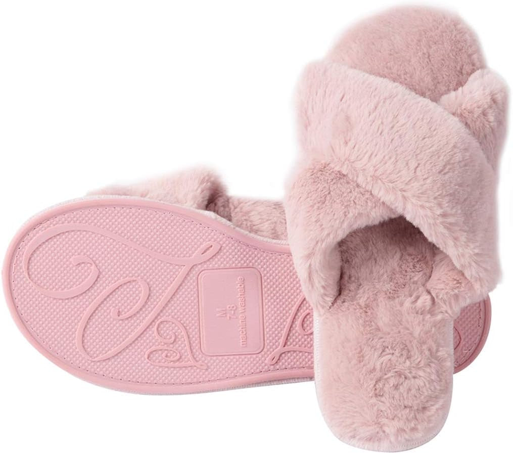 Cozy Slippers Women'S Light House Indoor Slippers Fuzzy Cross/Open Toe Slippers