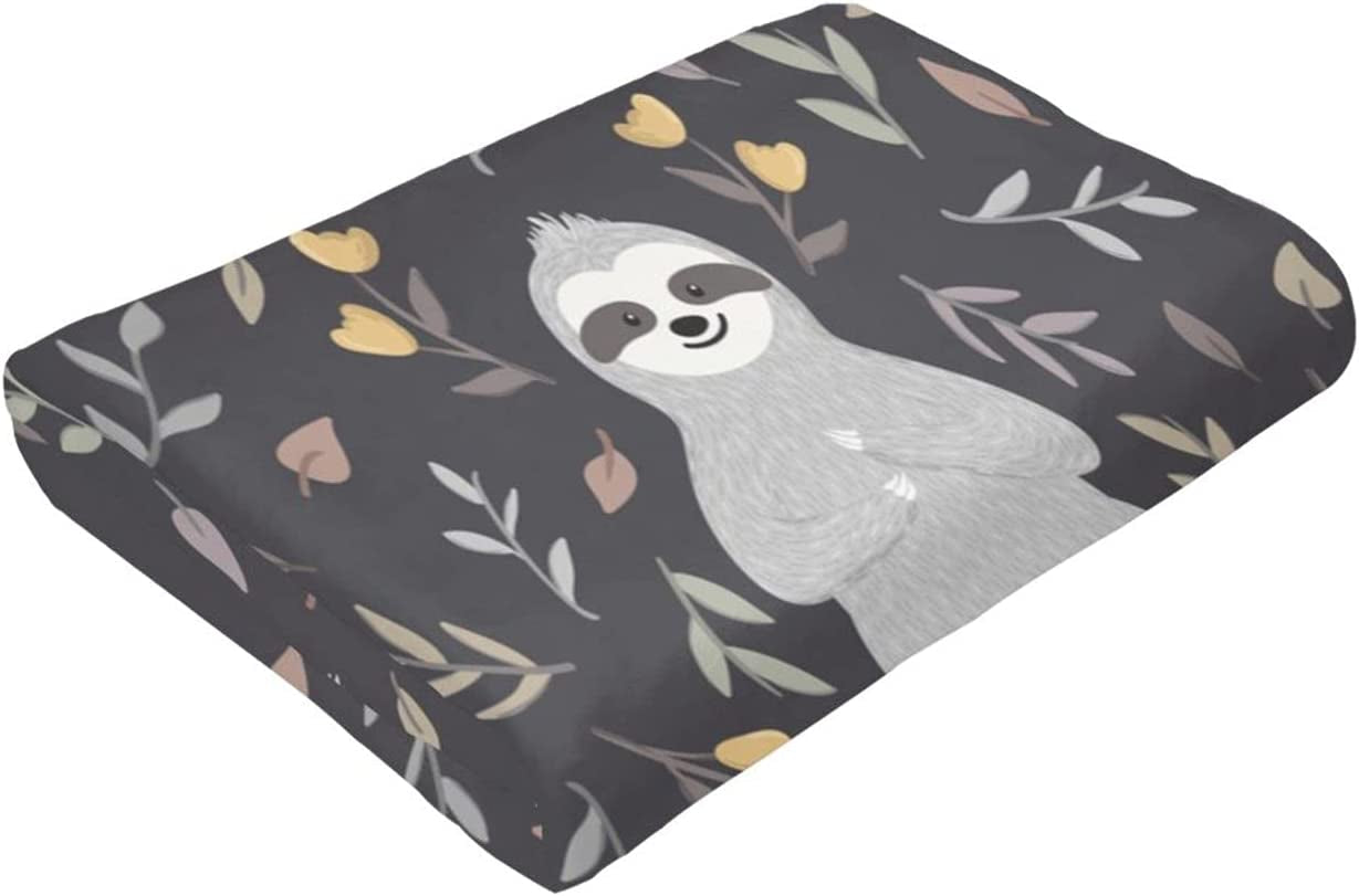 Adorable Sloths Flannel Throw Blanket Seamless Pattern with Cute Baby Sloths Relaxing among Flowers and Leaves Smooth and Soft Cozy Plush Blanket for Kids Adults Four Seasons Blankets 50"X40"