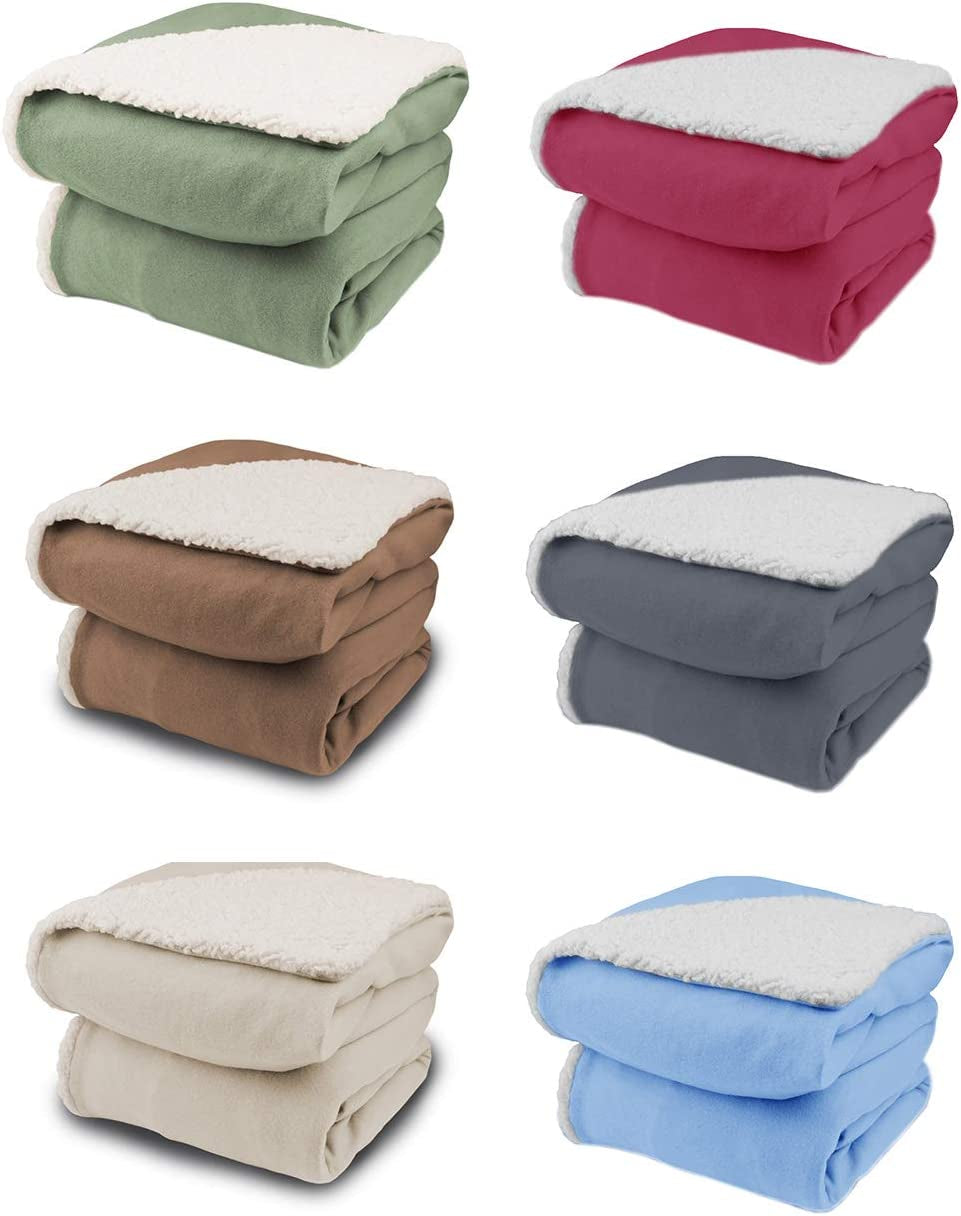 Biddeford 4446-9074139-633 Comfort Knit Throw Blanket Natural Sherpa Sage