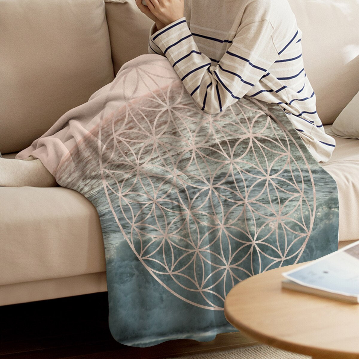 Mandala Flower of Life Sea Throw Blanket Warm Microfiber Blanket Flannel Blanket Bedroom Decor Blankets for Beds
