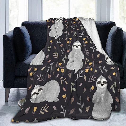Adorable Sloths Flannel Throw Blanket Seamless Pattern with Cute Baby Sloths Relaxing among Flowers and Leaves Smooth and Soft Cozy Plush Blanket for Kids Adults Four Seasons Blankets 50"X40"