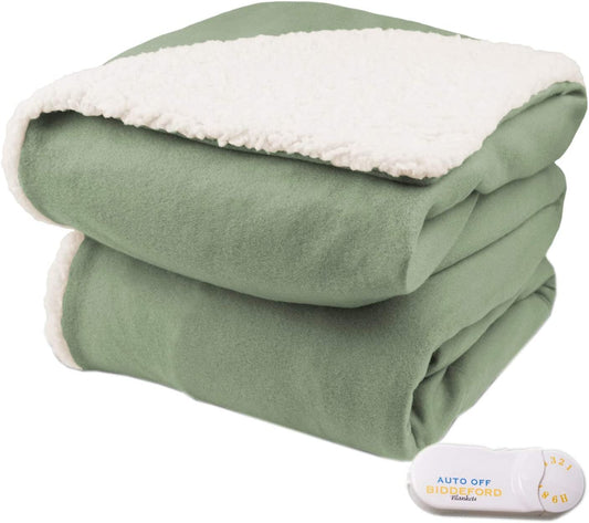 Biddeford 4446-9074139-633 Comfort Knit Throw Blanket Natural Sherpa Sage